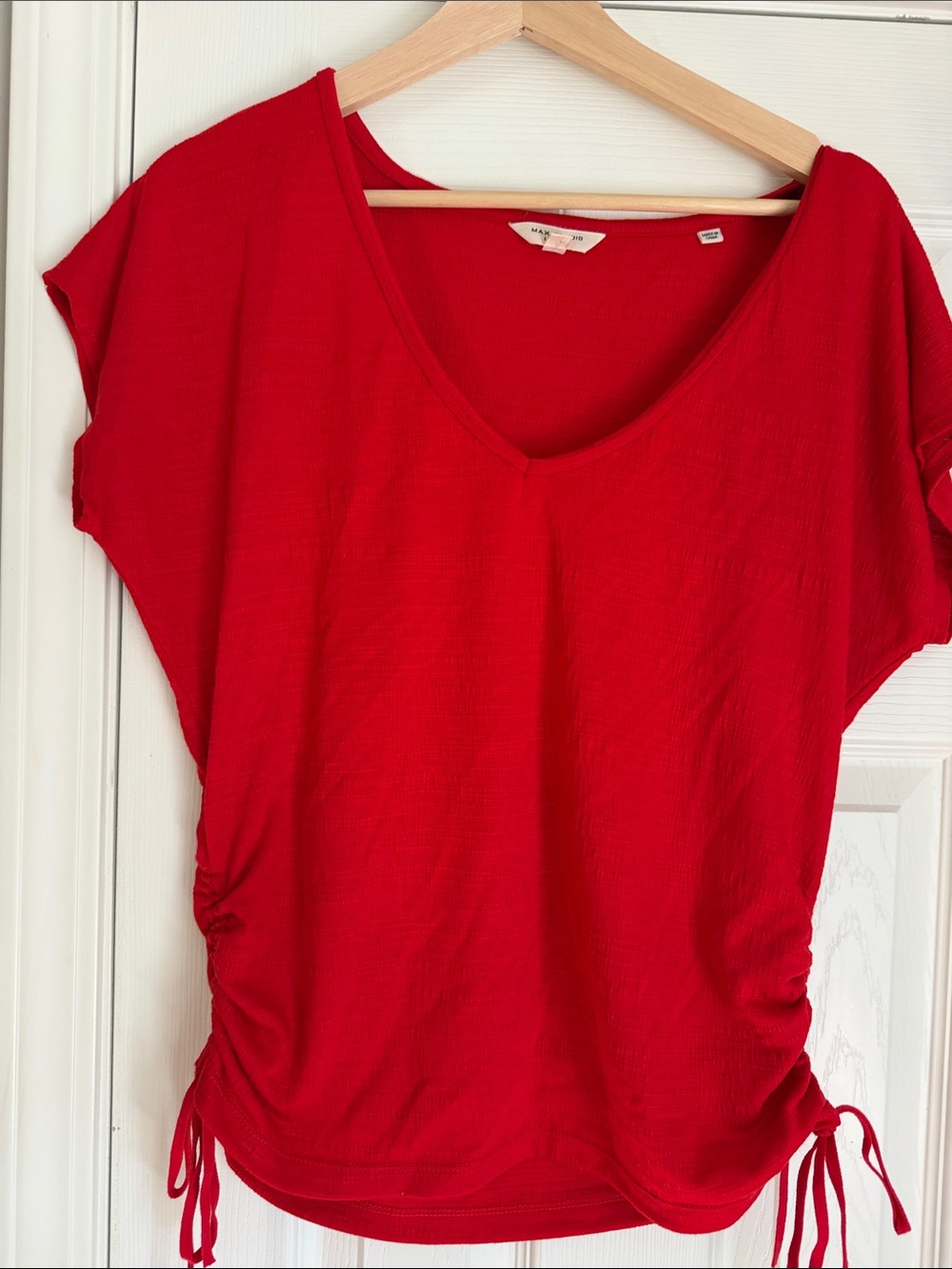 Max Stidio Red V-Neck Drawstring Tee